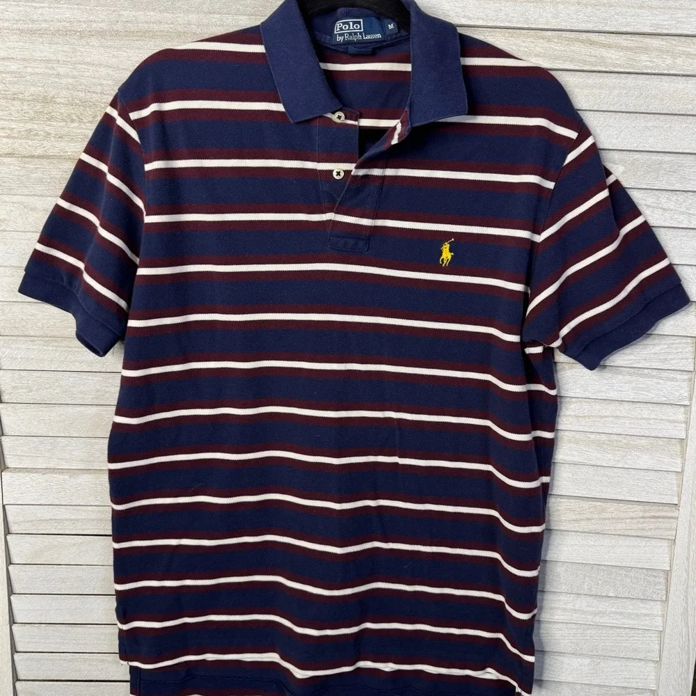 Polo by Ralph Lauren Men's Blue and Red Striped Polo. Medium. Great Condition.